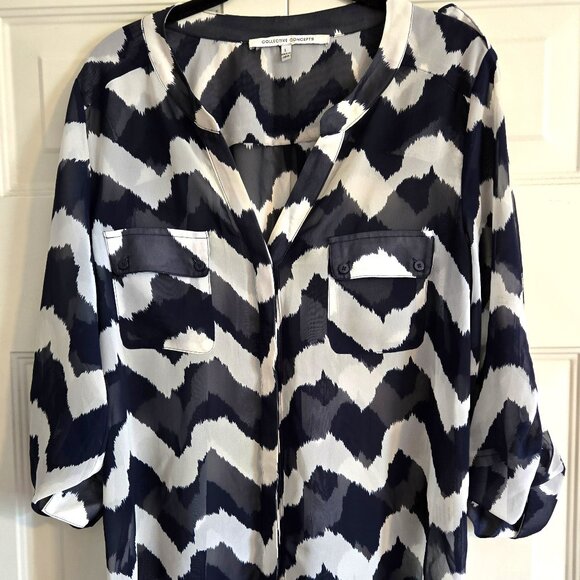 Sheer Navy/White Chevron Shirt - Picture 1 of 6